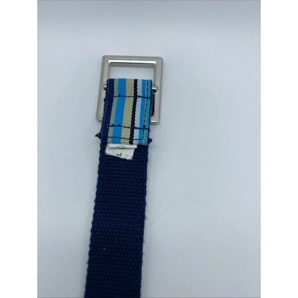 Baby Beltz Blue Beige Black Striped Belt Kids Size L Hook Loop Fastener